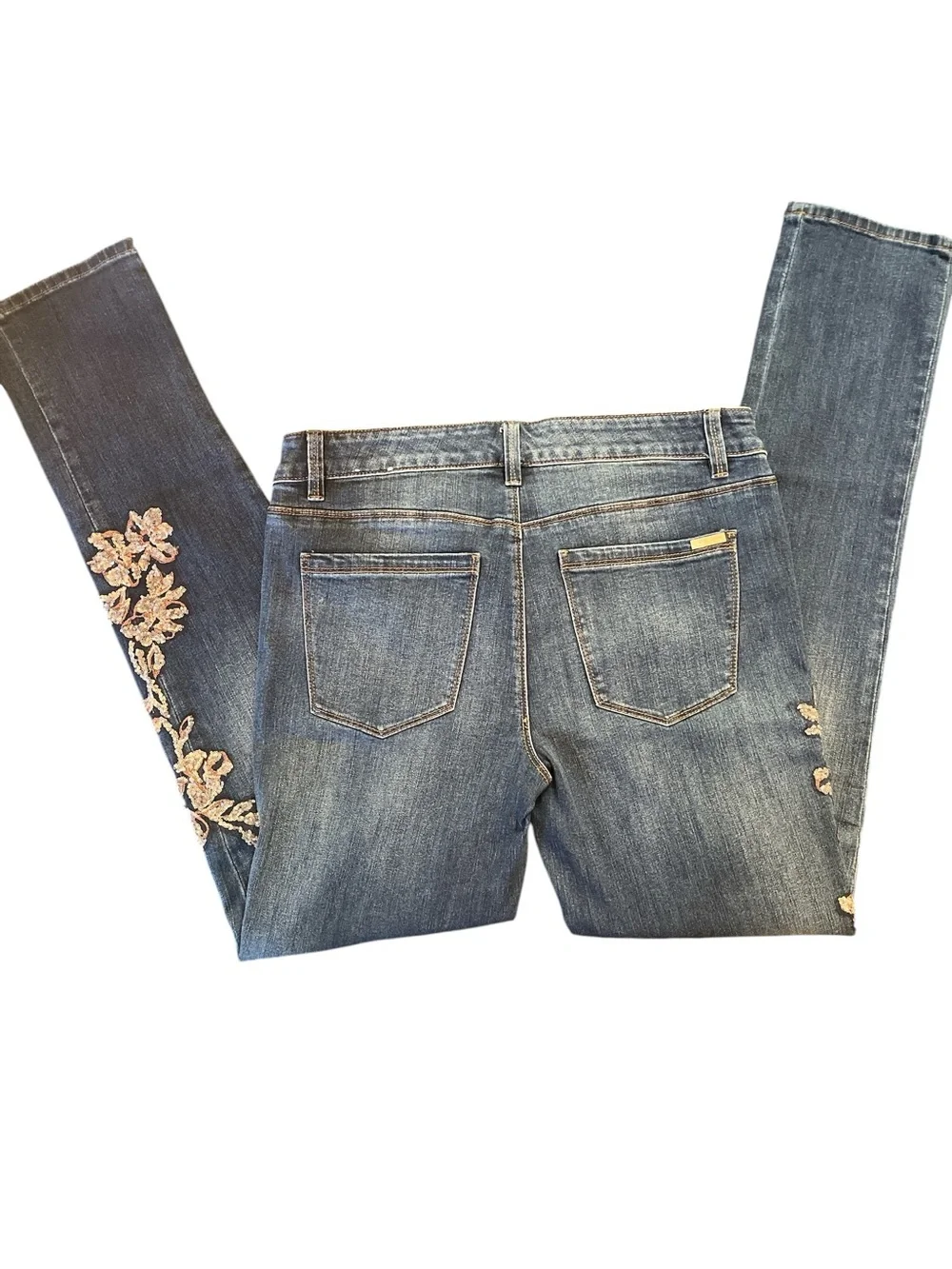 White House Black Market Blue Embroidered Skinny Jeans - Picture 3 of 5